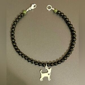 Home-made Sterling silver and onyx gemstone bracelet.